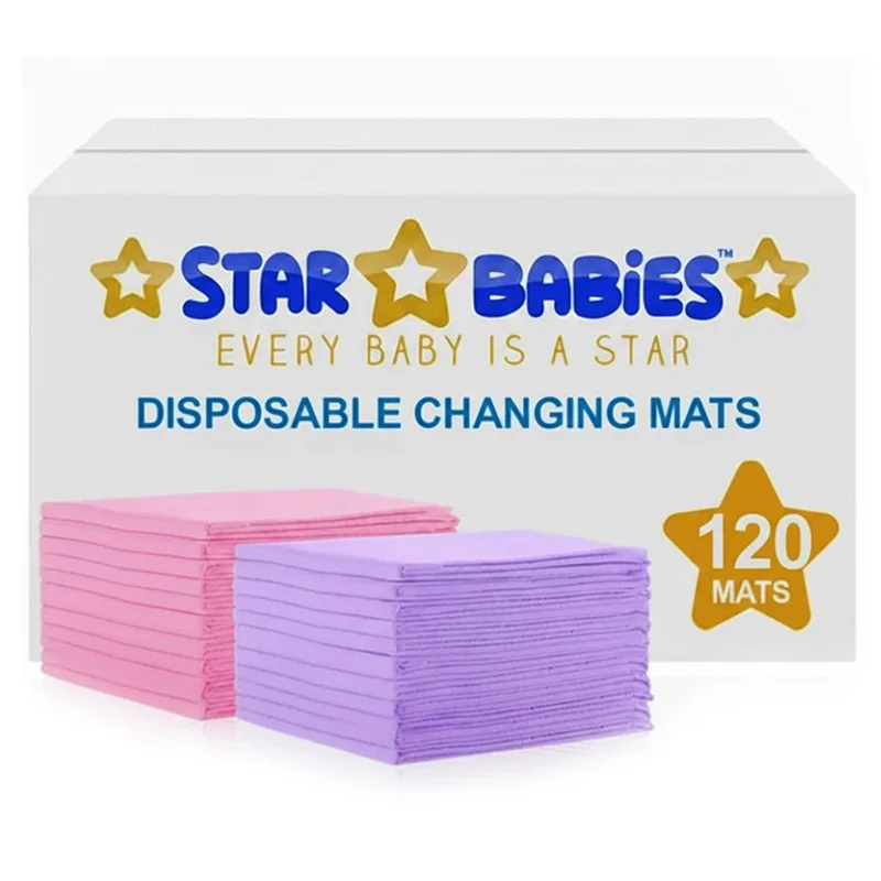 ستار بيبيز Star Babies - Disposable Changing mats (45x60cm) Large Pack of 190 - Blue/Lavender